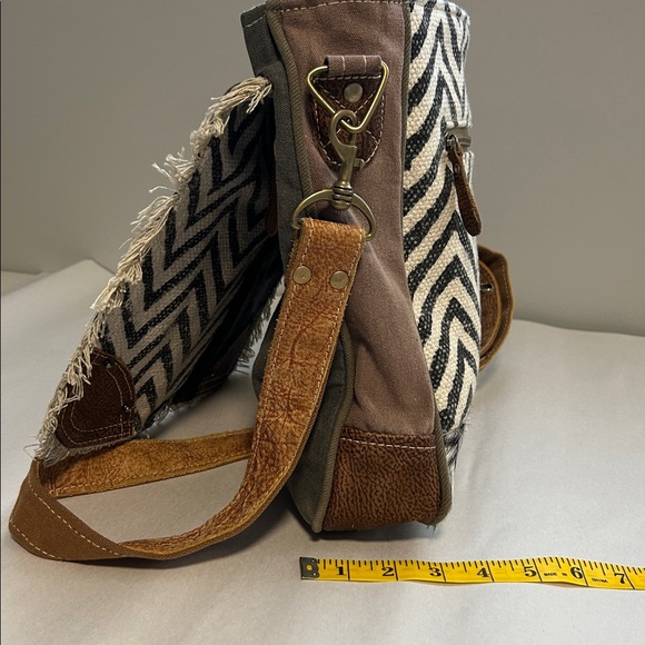 Myra Boho Leather Canvas Crossbody Bag - Picture 10 of 15